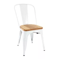 Silla TOLIX COLOR BLANCO ASIENTO MADERA - Ref ST0003-BM