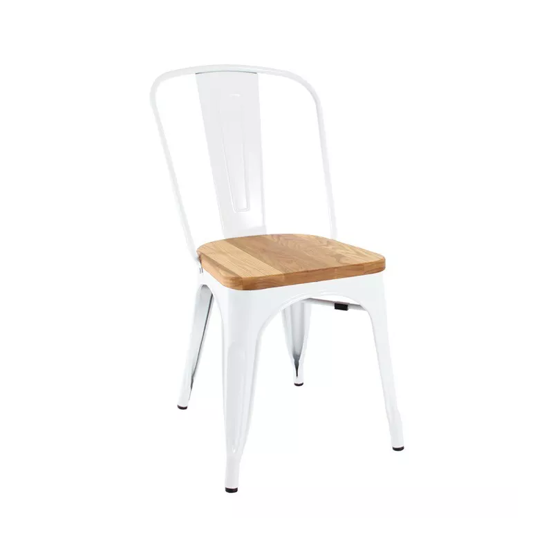 Silla TOLIX COLOR BLANCO ASIENTO MADERA - Ref ST0003-BM