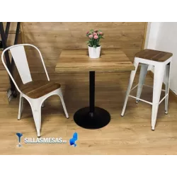 Silla TOLIX COLOR BLANCO ASIENTO MADERA - Ref ST0003-BM