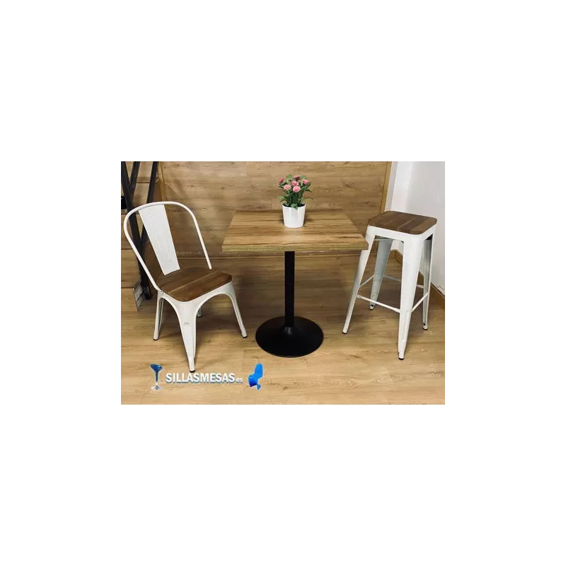 Silla TOLIX COLOR BLANCO ASIENTO MADERA - Ref ST0003-BM