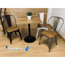 Silla TOLIX COLOR BLANCO ASIENTO MADERA - Ref ST0003-BM