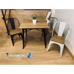 Silla TOLIX COLOR BLANCO ASIENTO MADERA - Ref ST0003-BM