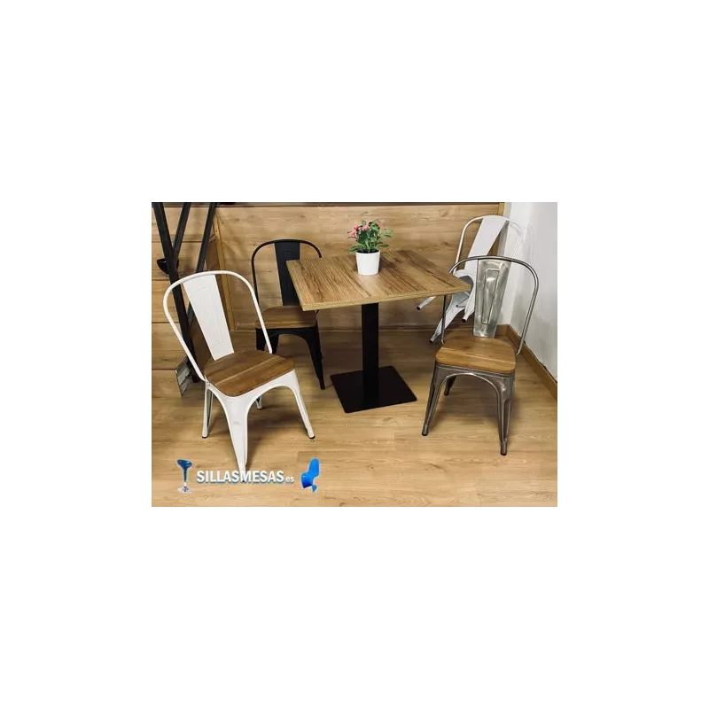 Silla TOLIX COLOR BLANCO ASIENTO MADERA - Ref ST0003-BM