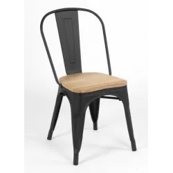 Silla TOLIX COLOR NEGRO MATE ASIENTO MADERA - Ref ST0003-NM