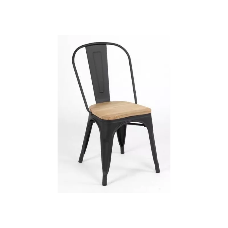 Silla TOLIX COLOR NEGRO MATE ASIENTO MADERA - Ref ST0003-NM