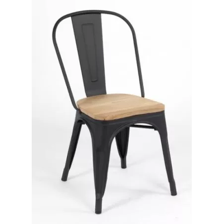 Silla TOLIX COLOR NEGRO MATE ASIENTO MADERA - Ref ST0003-NM