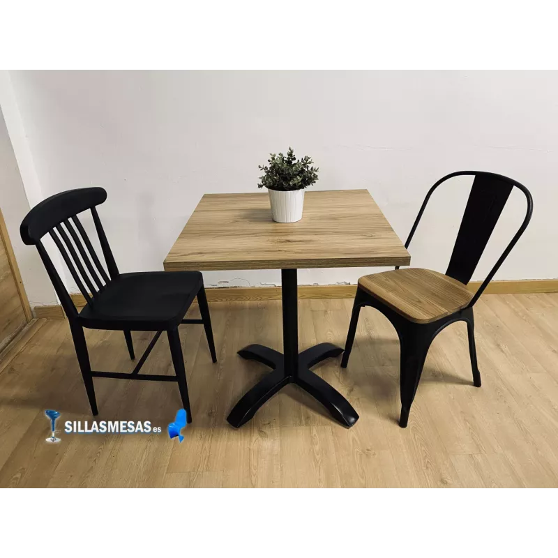 Silla TOLIX COLOR NEGRO MATE ASIENTO MADERA - Ref ST0003-NM