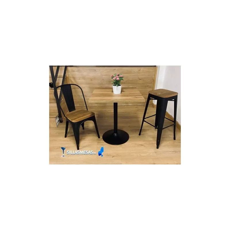 Silla TOLIX COLOR NEGRO MATE ASIENTO MADERA - Ref ST0003-NM