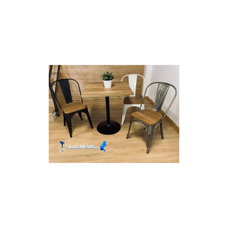 Silla TOLIX COLOR NEGRO MATE ASIENTO MADERA - Ref ST0003-NM