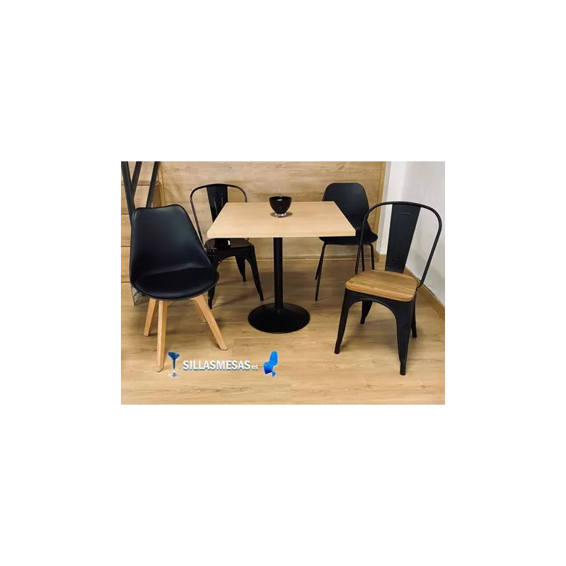 Silla TOLIX COLOR NEGRO MATE ASIENTO MADERA - Ref ST0003-NM