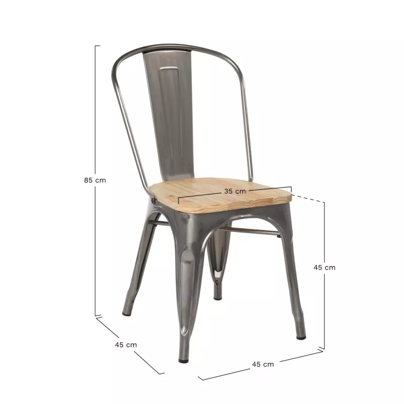 Silla TOLIX COLOR METALIZADO ASIENTO MADERA - Ref ST0003-MM