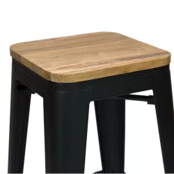 Taburete TOLIX COLOR NEGRO MATE ASIENTO MADERA - Ref SM-TLAMNM