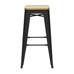 Taburete TOLIX COLOR NEGRO MATE ASIENTO MADERA - Ref SM-TLAMNM