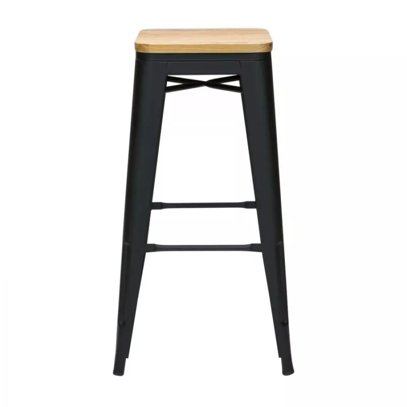 Taburete TOLIX COLOR NEGRO MATE ASIENTO MADERA - Ref SM-TLAMNM