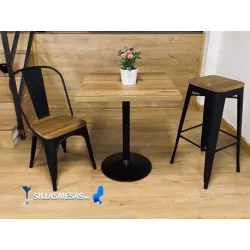 Taburete TOLIX COLOR NEGRO MATE ASIENTO MADERA - Ref SM-TLAMNM