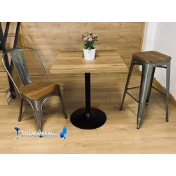 Taburete TOLIX COLOR METALIZADO ASIENTO MADERA - Ref SM-TLAMMT