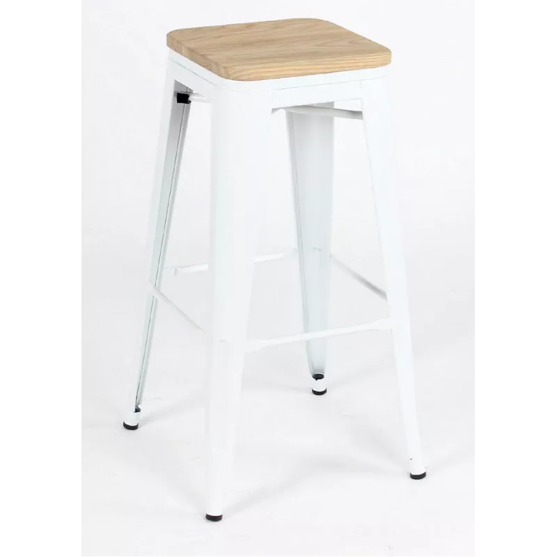 Taburete TOLIX COLOR BLANCO ASIENTO MADERA - Ref SM-TLAMBL