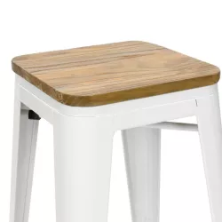 Taburete TOLIX COLOR BLANCO ASIENTO MADERA - Ref SM-TLAMBL